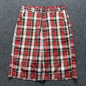 Southpole Chino Shorts Mens 34 Red Plaid Flat Front Bermuda Casual Pockets